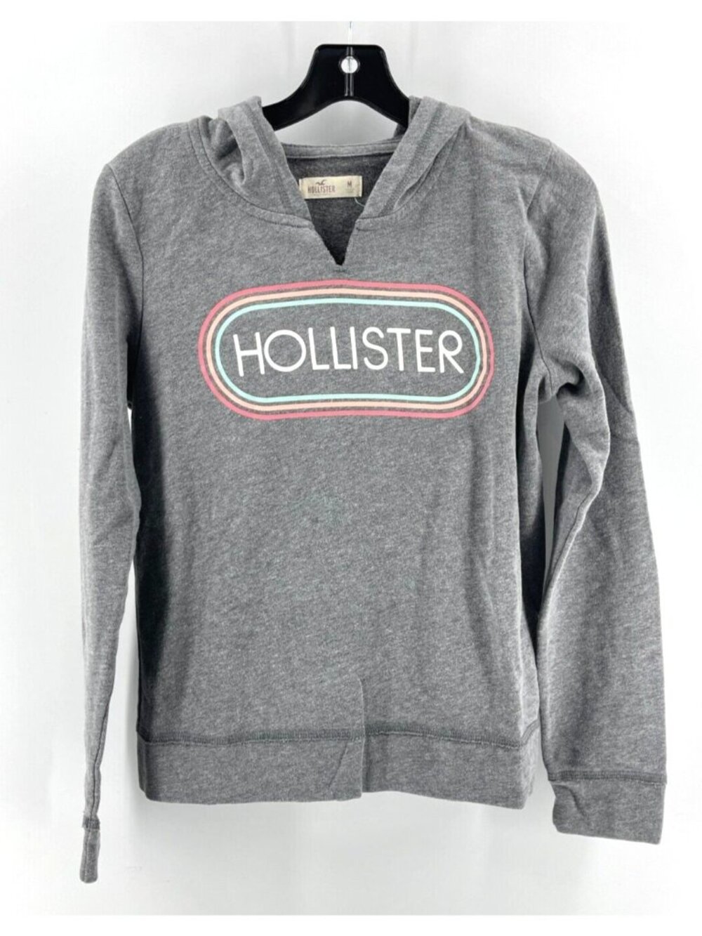 Hollister Women's Gray Graphic Print Hooded Sweatshirt Hoodie Size Medium